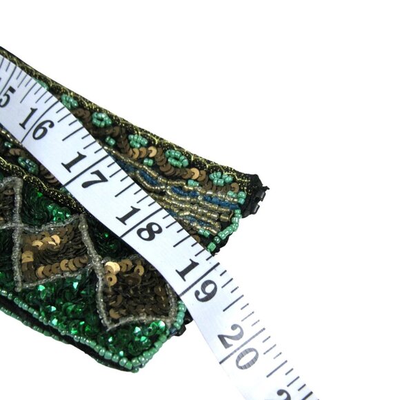 Vintage Emerald Beaded Sequin Belt Applique Statement Party Wide Boho Chic 37 in - Picture 11 of 15
